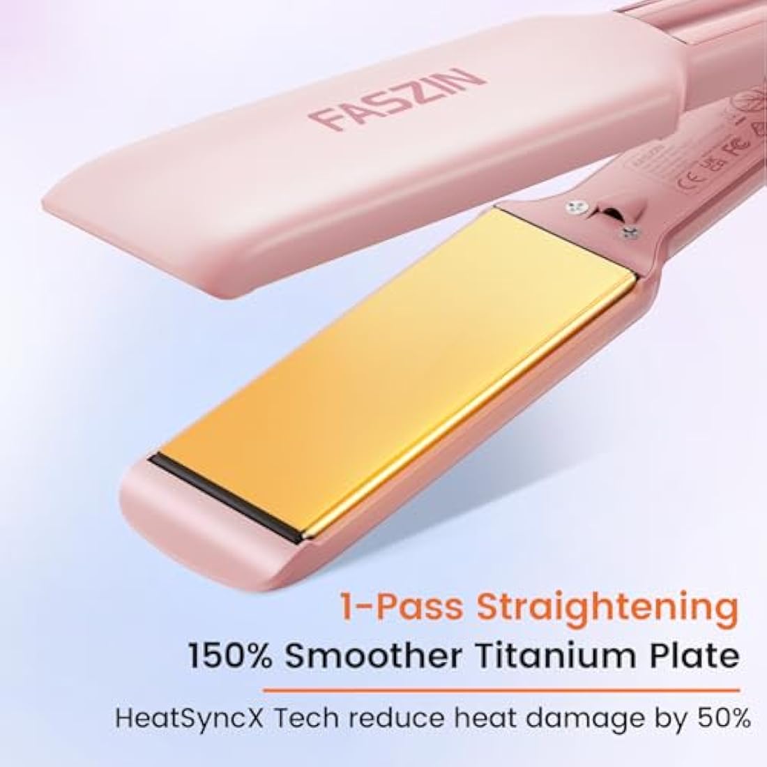 Faszin Professional Hair Straighteners, 42mm Wide Plate Titanium Negative Ion Flat Iron, 30s Rapid Heating, 11 Adjustable Temperature Levels (130-230℃), Real-time Temperature Display-Pink