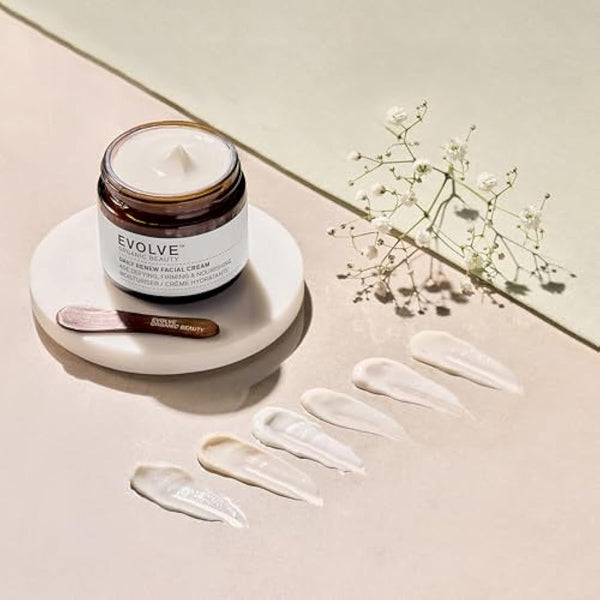 Evolve Organic Beauty - Daily Renew Facial Cream with anti-ageing Peptides, Hyaluronic Acid, vitamin E | Certified Organic Vegan Clean Beauty (2 oz | 60 mL) - For Normal to dry skin