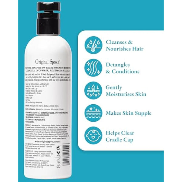 Kids Shampoo and Body Wash - Original Sprout Hair & Body Babywash - 2-in-1 Adults & Kids Bath Wash with Calendula, Rosemary, Arnica & Other Botanicals for Clean Hair & Supple Skin - 354ml