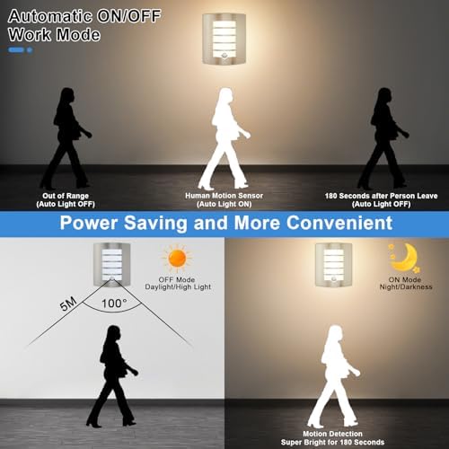 Wondlumi Outdoor Wall Lights Mains Powered PIR Motion Sensor Stainless Steel IP44 Waterproof Outside Light for Porch, Incl. 1x 12W LED E27 Bulbs Warm White