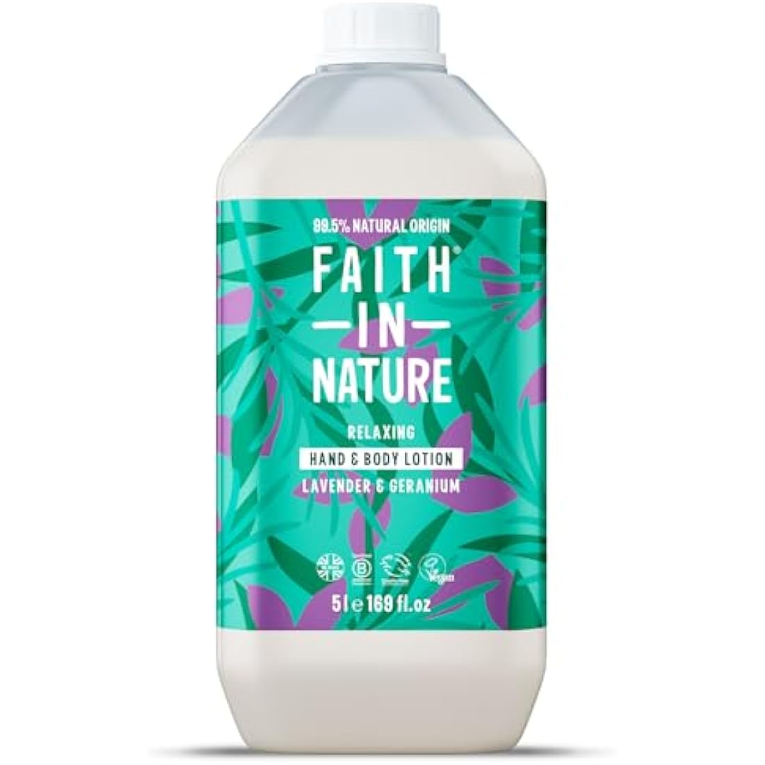 Faith In Nature Natural Lavender & Geranium Hand & Body Lotion, Relaxing, Vegan & Cruelty Free, No SLS or Parabens, 5L Refill Pack