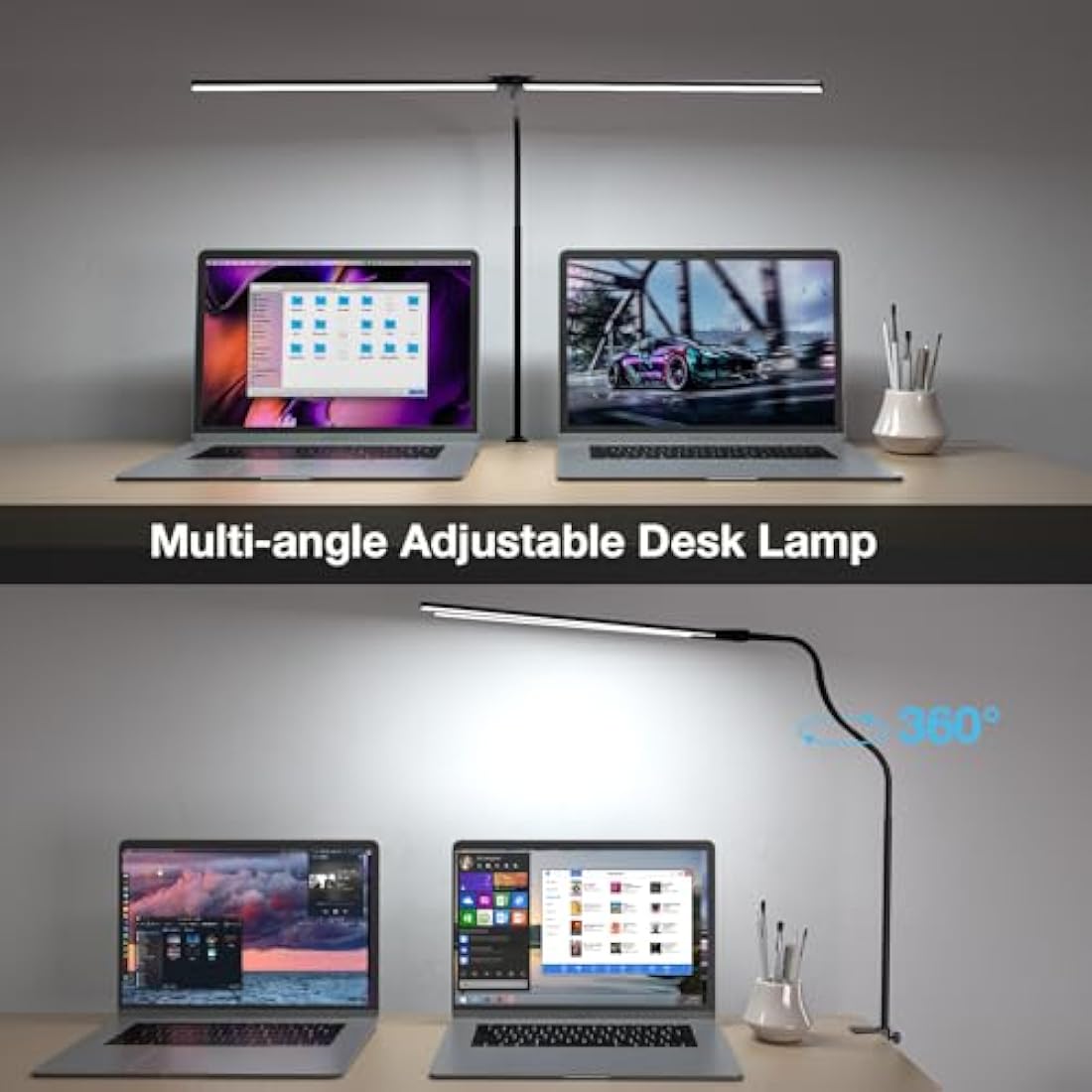 Hensam Desk Lamp for Office Home, 80CM Desktop Lighting Bar with Gooseneck, Clip on Desk Light with Clamp, Bright Dimmable Table Lamp for Study, Work, Computer, Monitor, Reading