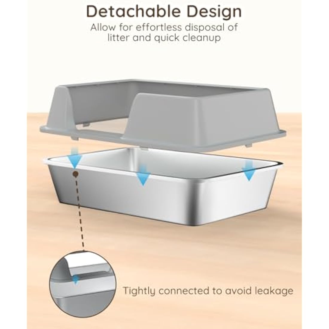 Papettly High Sided Stainless Steel Litter Box - Metal Cat Litter Tray with Splash-Proof Lid, Easy Cleaning & Odor-Less Kitten Litter Tray with Double Layer Litter Mat, Litter Scoop, Brush, 50x35x20CM