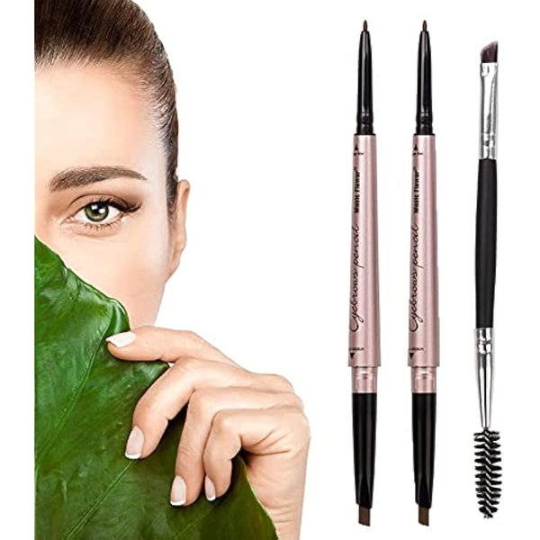 HeyBeauty Eyebrow Pencil with Brow Brush, Double Ended Eyebrow Pen, Automatic Makeup Cosmetic Tool Dark Brown 2 PCS