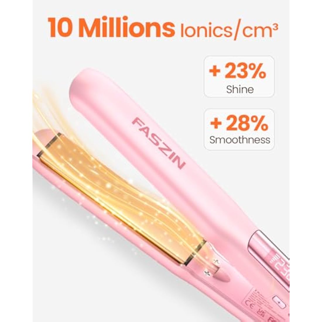 Faszin Hair Straighteners, Ionic Titanium Plate for Smooth Shiny Results, 20S Fast Heat Up Flat Iron, Clear LCD Display (Pink)