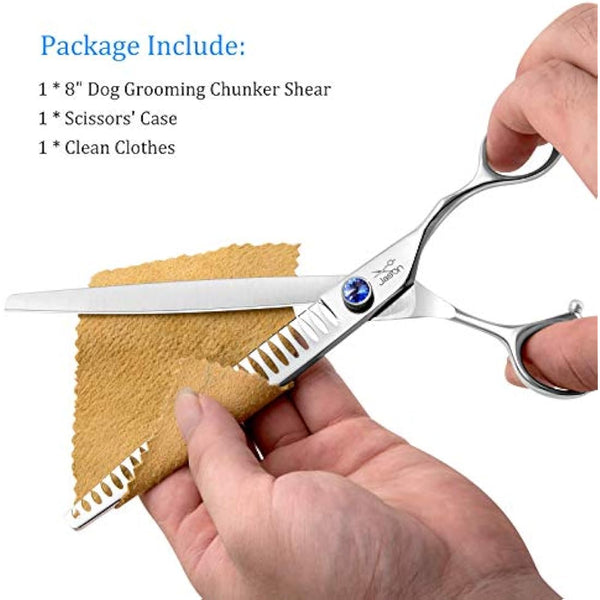 JASON 8" 26 Teeth Chunkers Shears for Dogs Ergonomic Dog Grooming Scissors Texturizing Blending Thinning Shears Pets Trimming Kit with Offset Handle