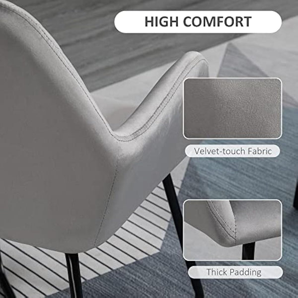 HOMCOM Modern Accent Chair, Velvet-Feel Fabric Upholstered Armchair with Metal Base for Living Room, Grey