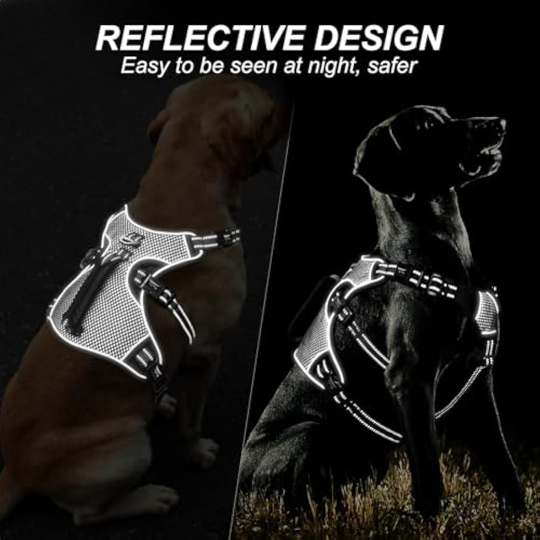 HEELE Dog Harness, Escape Proof Dog Harness, Release on Neck, No Pull Reflective Adjustable Vest with Durable Handle, Dog Harness for Outdoor Training Walking, Harness for Large/Active Dogs, Black, L