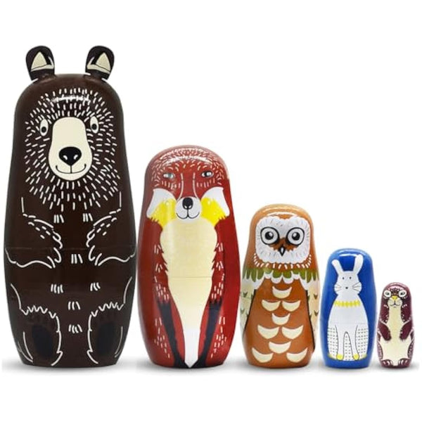 ELUTONG Traditional Russian Nesting Dolls - Wooden Bear Matryoshka Nested Dolls, 5Pcs/Set Handmade Stacking Educational Learning Kids Toys