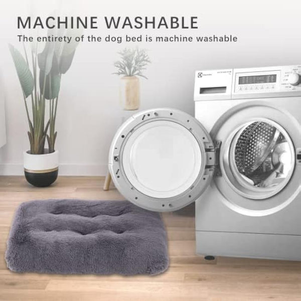 Jaspuriea Medium Dog Bed Washable Dog Crate Mattress Calming Fluffy Anti Anxiety Dog Beds Deluxe Plush Dog Mat with Anti-Slip Bottom, Dark Grey, 75x50x7cm