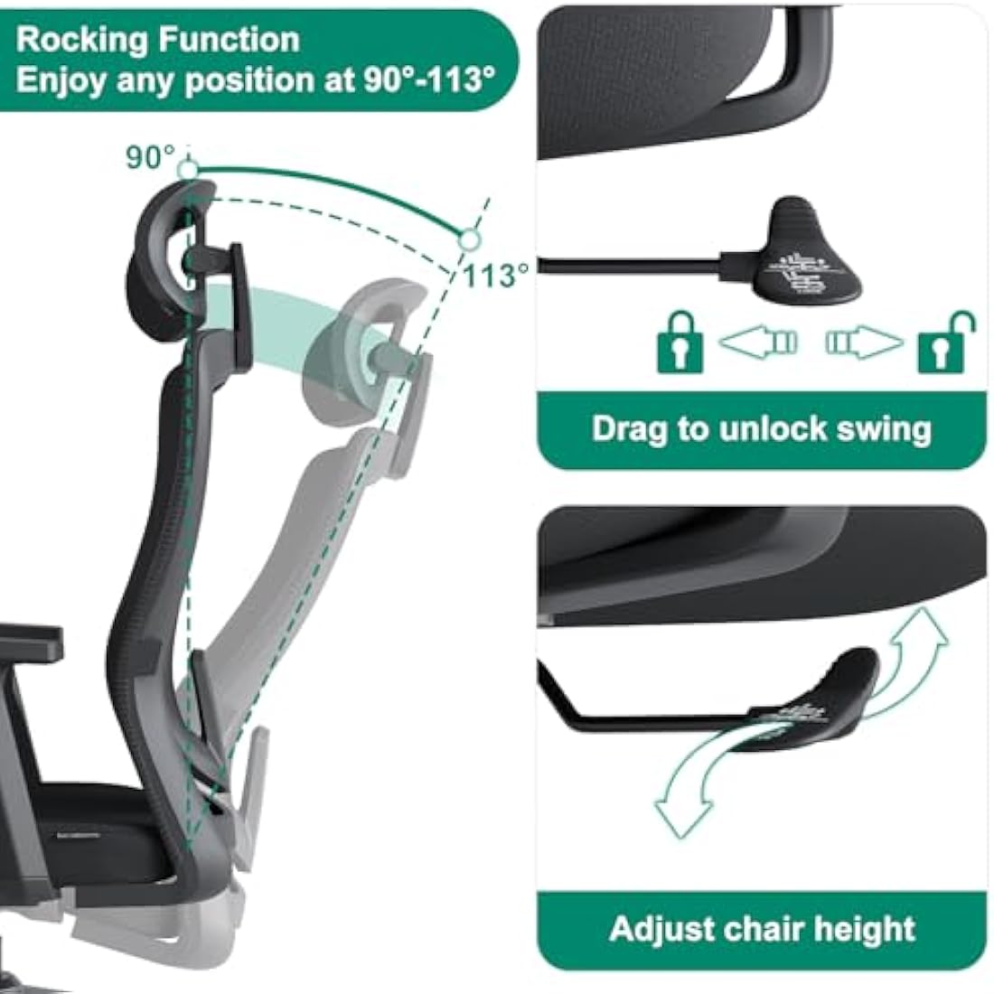 Eucladoceros Office Chairs,Ergonomic Desk Chairs with Adjustable Lumbar Support,2D Headrest & Armrest 120° Rocking High Back Mesh Executive Office Chair for home, Desk Chair, Black