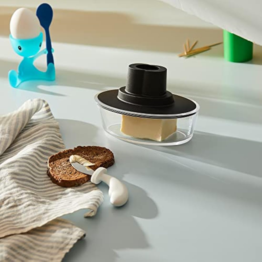 Alessi Ship Shape Container with Small Spatula in 18/10 Stainless Steel and Thermoplastic Resin, Black, 15,5cm