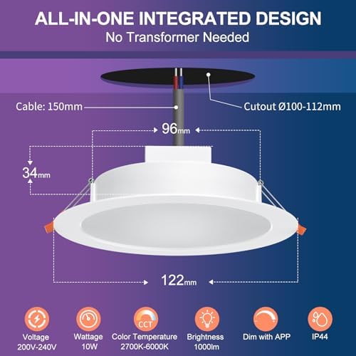 DUSKTEC Recessed LED Downlights Alexa, Smart Spot Lights Ceiling with APP & Voice Control, RGB Colour LED Spotlights 2700K-6000K, 10W Warm White to Cool White Dimmable Ceiling Recessed Lights