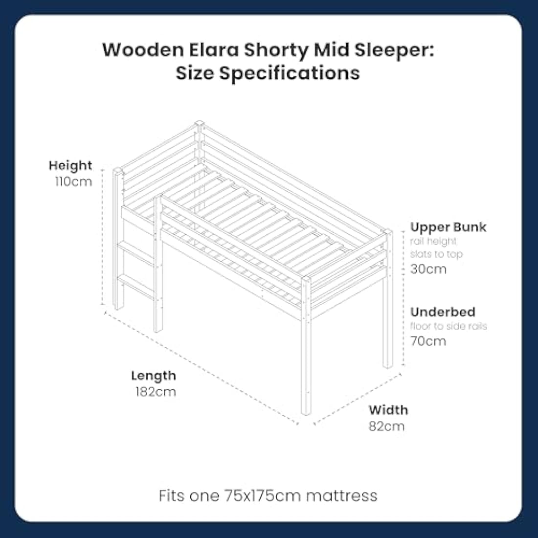Flair Furnishings Kids Mid Sleeper Bed with Storage, Cabin Bed, Heavy Duty and Sturdy, Cosy, Stylish, Space Saving Design (White)