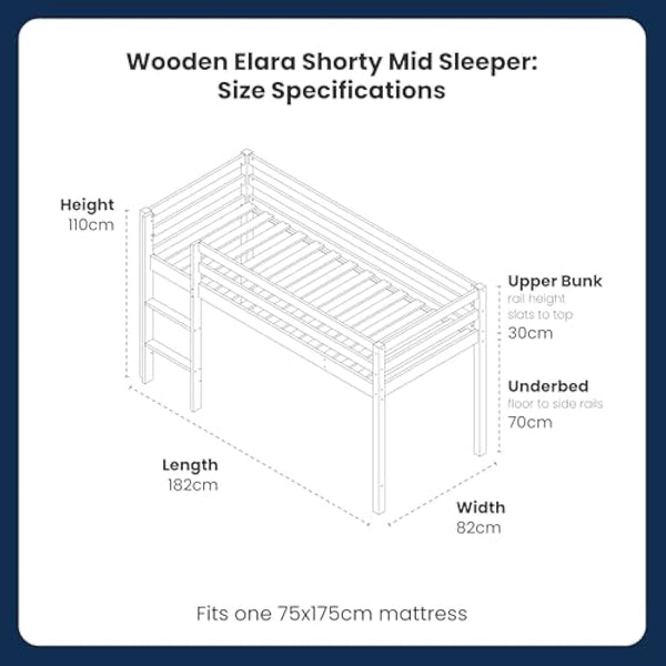 Flair Furnishings Kids Mid Sleeper Bed with Storage, Cabin Bed, Heavy Duty and Sturdy, Cosy, Stylish, Space Saving Design (White)