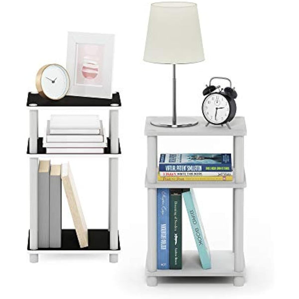 Furinno Just 3-Tier Turn-N-Tube End Table, 2-Pack, White(Espresso)/White