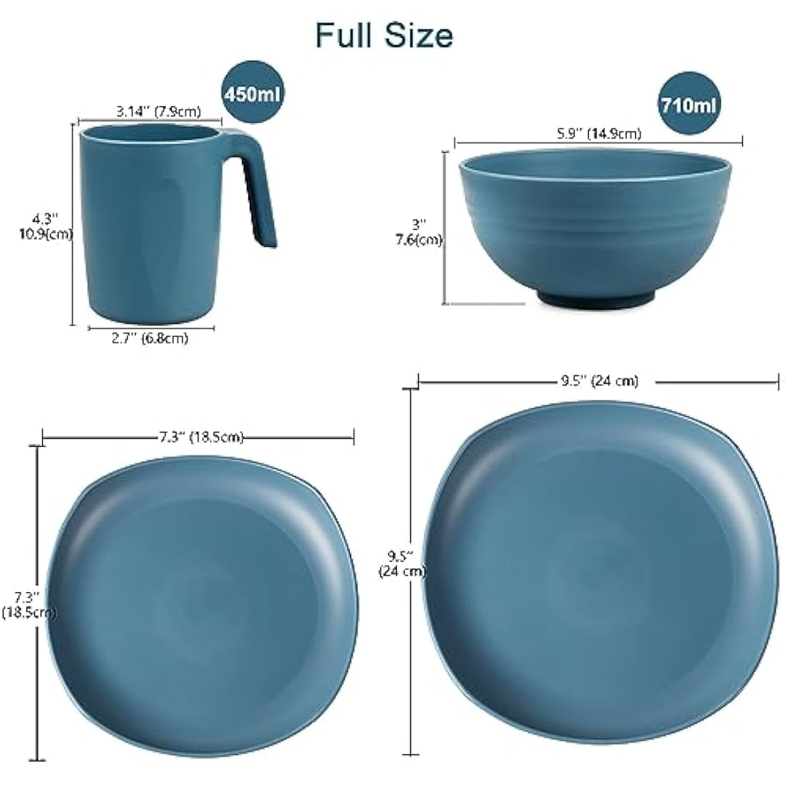 Greentainer Unbreakable Lightweight Dinnerware Sets, Plastic Dinner Set, 4 Dining Plates, 4 Bowls, 4 Cups, Microwave and Dishwasher Safe, Camping Tableware for Kids and Adults, Service for 4