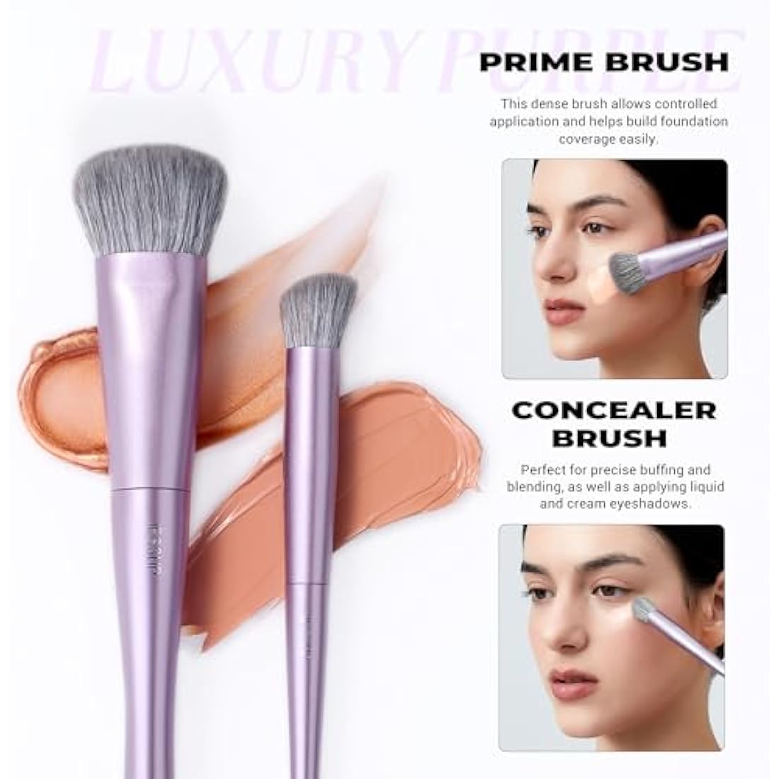 Jessup Makeup Brushes Face 5pcs, Premium Synthetic Make Up Brushes Set for Foundation Contour Blush Highlighter and Powder, Luxury Purple T514