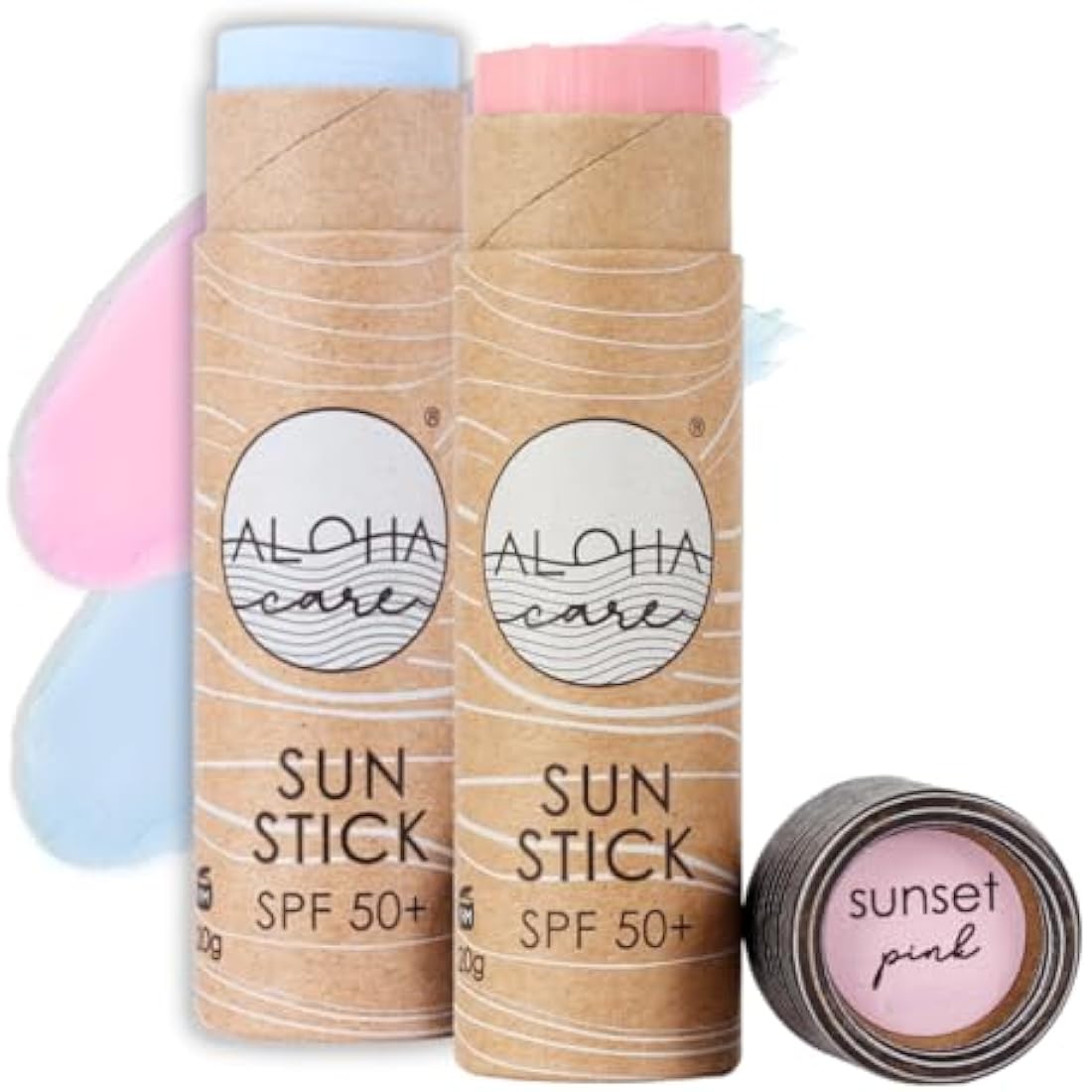 Aloha Sun Stick SPF 50+, Ideal for Water Sports & Surfing | Mineral Sunscreen Stick SPF 50 Face, Sunblock Stick, Sun Block Sticks for Face, SPF Stick, Zinc Stick Alternative Sunstick, 2pcs blue + pink