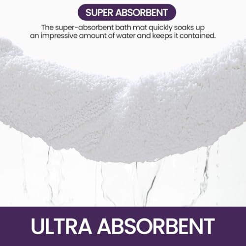 DEXI Bath Mat 60 x 110 cm, Absorbent Bathroom Mats with Non Slip Backing, Machine Washable Rug for Shower Floor, White