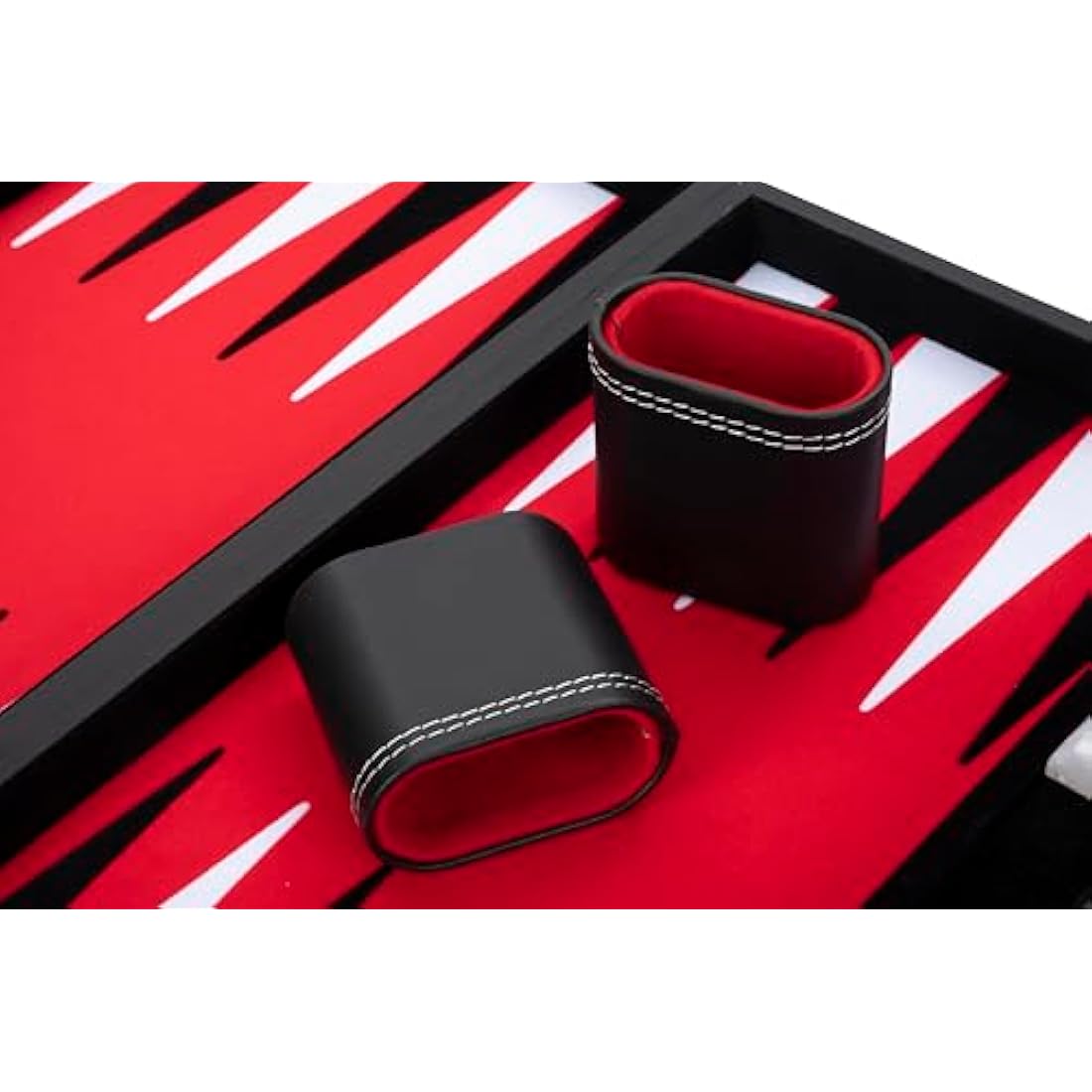 Engelhart - 250507 - Luxury Backgammon - Red - 38 cm - 15 Inches - Faux Leather - Felt Inlay - Pearl Dice and Chips + 2 Cups - Strategy - Backgammon Game