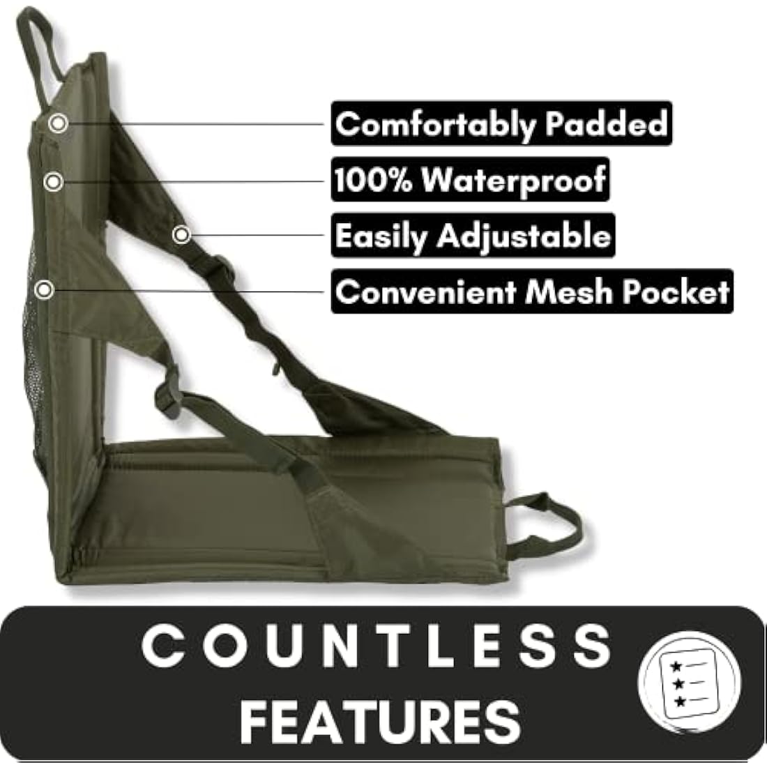 Highlander Outdoor Sit Mat - Portable Seat - Lightweight with Back Support and Pocket - Perfect as a Picnic Chair, Stadium Seat, Beach Chair, or Festival Chair