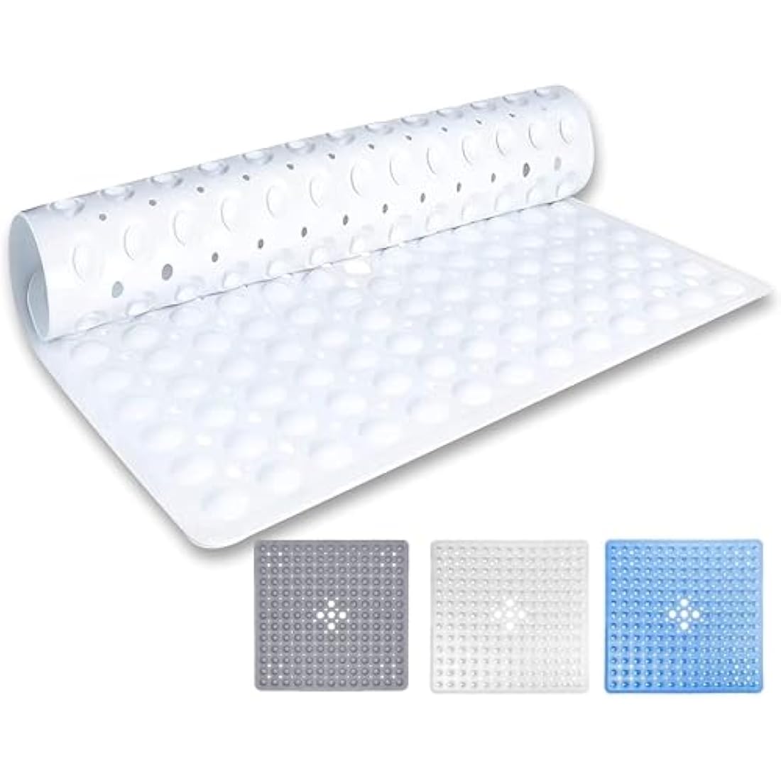 MOONLIGHT20015 Square Shower Mat Non Slip Anti Mould - 53x53cm Rubber Bath Mat PVC Shower Mats for Inside Shower with Strong Suction Cups Grip and Drain Holes - Soft Touch Machine Washable (White)