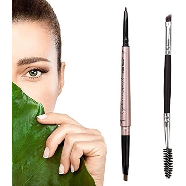 HeyBeauty Eyebrow Pencil with Brow Brush, Double Ended Eyebrow Pen, Automatic Makeup Cosmetic Tool (Khakl Coffee)