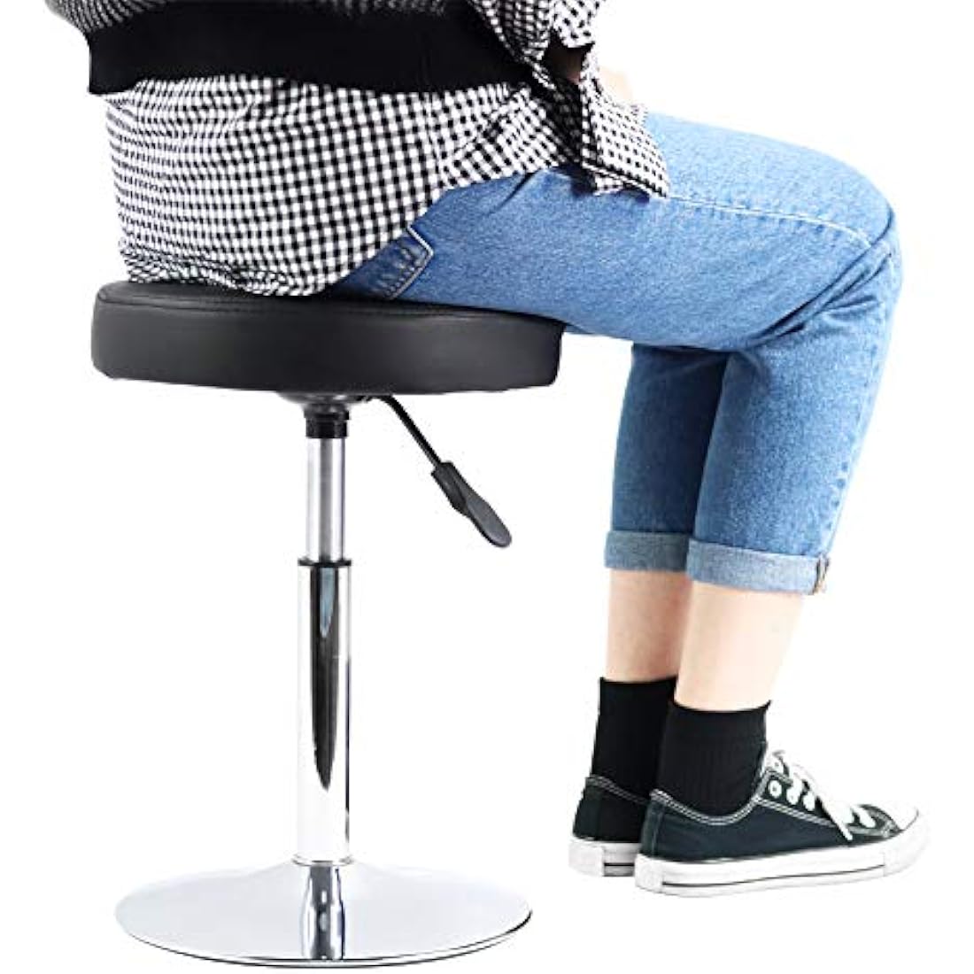 FURWOO PU Leather Round Barber Shop Stool Height Adjustable Swivel Workshop Barber Shop Home Kitchen Short Bar Stools without Backrest Stool Small(Black)