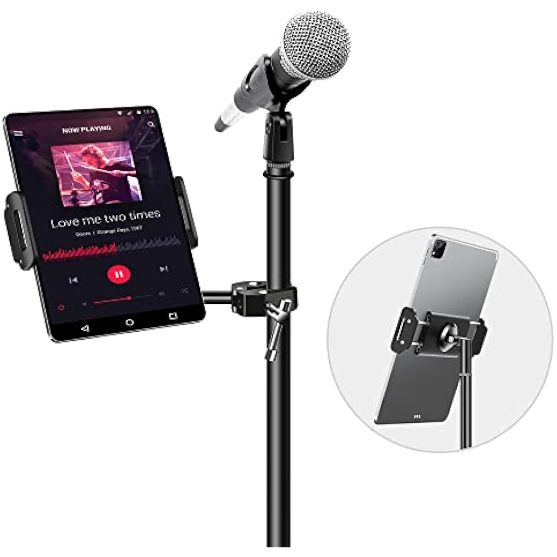 elitehood Metal iPad Holder for Mic Stand, Side Mount Tablet Microphone Stand Holder for Musicians, 360° Swivel Tilt Adjustable Microphone Tablet Mount for iPad, iPhone, More 4-13in Devices - Black