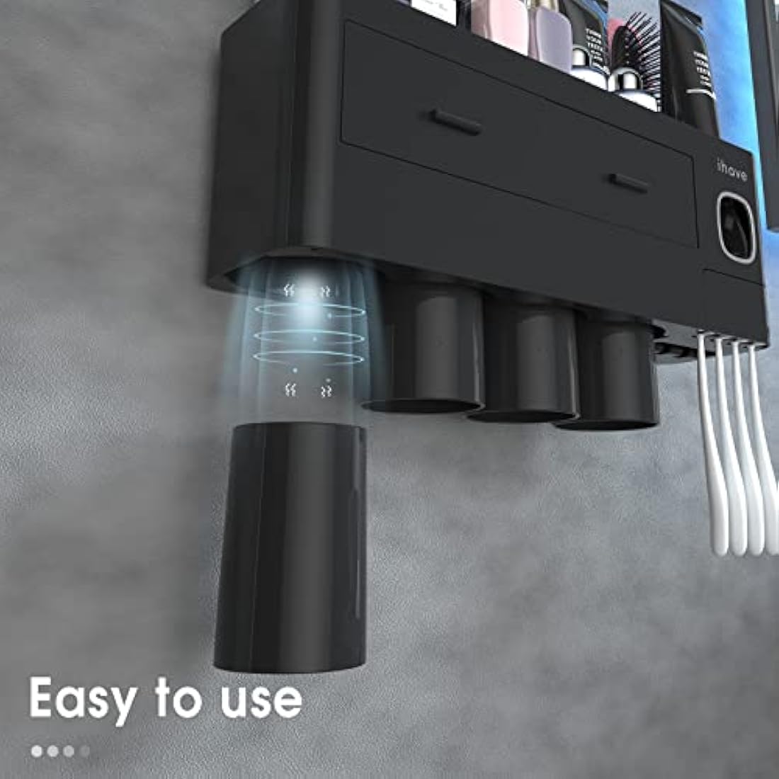 ihave Toothbrush Holders Bathroom Storage, 4 Cups Toothbrush Holder Wall Mounted with Toothpaste Dispenser, Large Capacity Tooth Brush Holder Bathroom Storage & Organisation