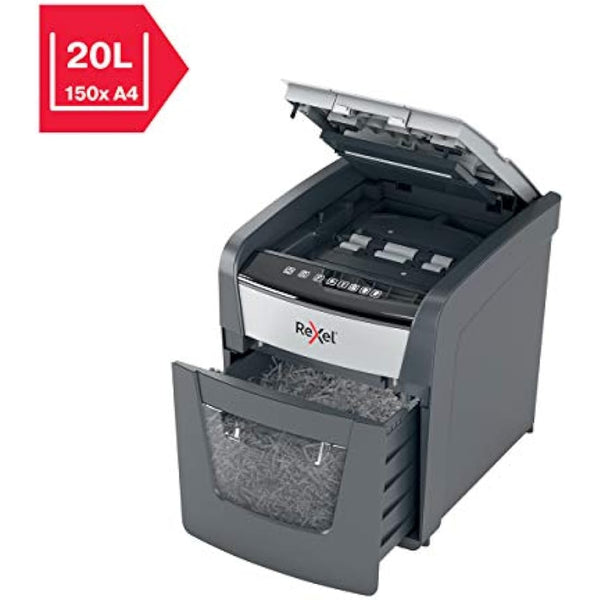 Rexel Optimum Auto Feed+ 50 Sheet Automatic Cross Cut Paper Shredder, P-4 Security, Home/Home Office, 20 Litre Removable Bin, 2020050X, Black