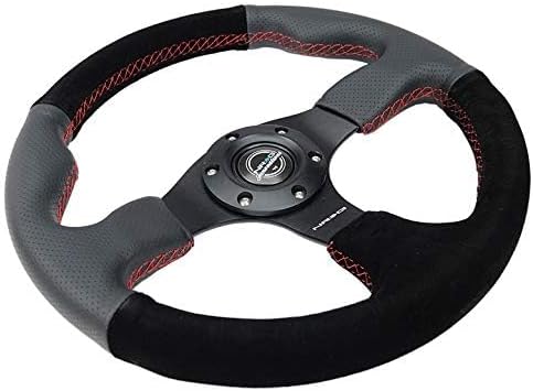 NRG Innovations NRG-RST-012R-S-RS Reinforced Steering Wheel- 320mm Sport Leather/Suede Steering Wheel with Red Stitch