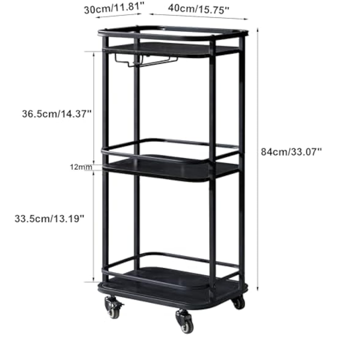IBUYKE 3-Tier Home Bar Serving Cart,Kitchen Storage Carts With Wheels,11.79x15.72x33.01 inches,Rolling Mini Bar Cart for Home, Outdoor, Kitchen, Bedroom, Living Room TMJ319B