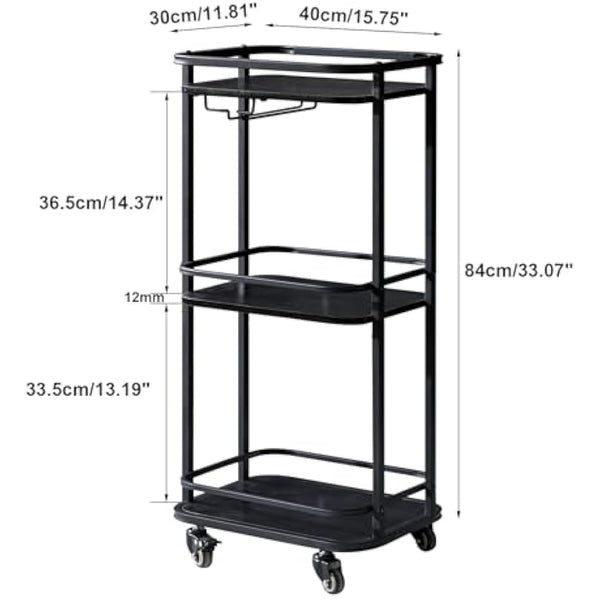 IBUYKE 3-Tier Home Bar Serving Cart,Kitchen Storage Carts With Wheels,11.79x15.72x33.01 inches,Rolling Mini Bar Cart for Home, Outdoor, Kitchen, Bedroom, Living Room TMJ319B