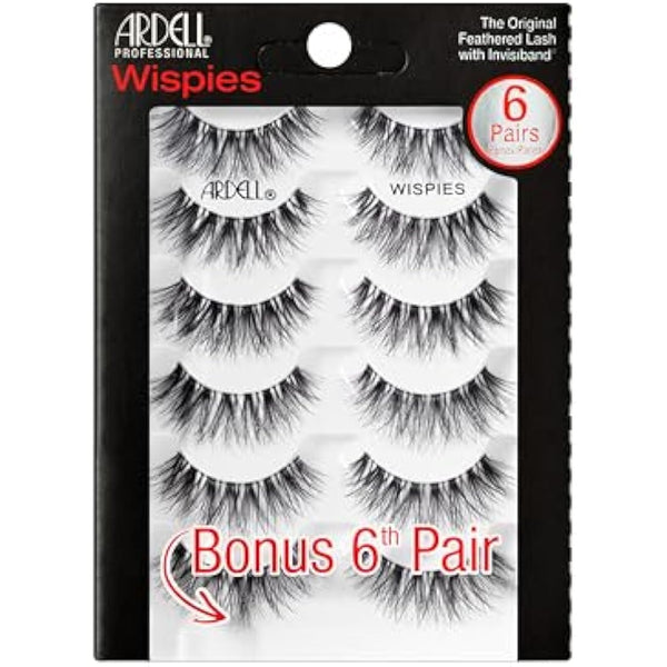 Ardell Multipack Wispies False Eyelashes, Medium Volume, Long Length, Vegan Friendly, 6 Pairs (Pack of 1)