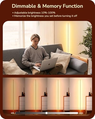 EDISHINE LED Floor Lamp, 146cm Minimalist Dimmable Standing Lamp with Foot Switch, Stepless Dimming, Tall Corner Lamp for Living Room, Bedroom, Office, 3000K, Gold