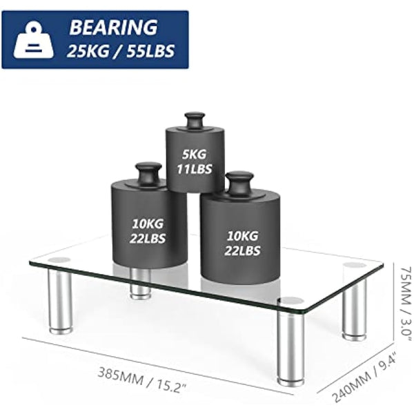 FITUEYES Dual Monitor Stand Glass Height Adjustable PC Laptop Computer Screen Riser, Desk Organzier, 2 Pack-38.5x24x7.5cm