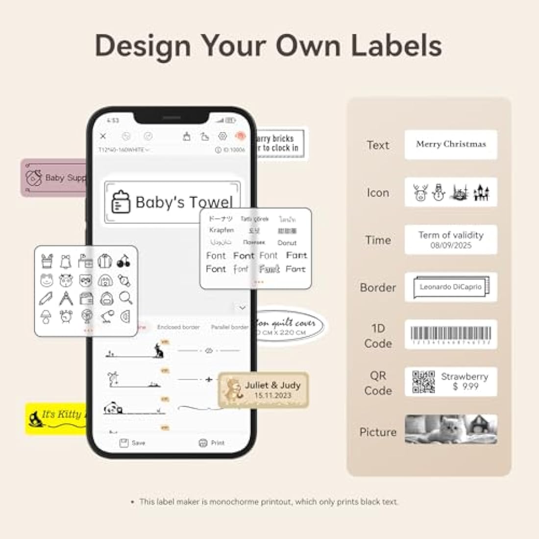 NIIMBOT Thermal Label Maker Tape Waterproof Lables 0.47" x 1.57"(12×40mm) Printer Sticker Labeling Tape with Self-Adhesive for D11/D110/D101 Label Maker(White)