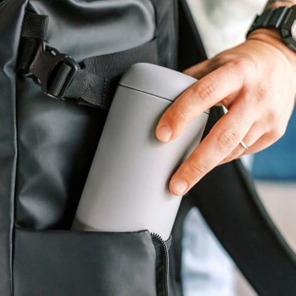Fellow 12 oz Carter Move Travel Mug - Vacuum-Insulated Stainless Steel Travel Coffee Mug - Coffee Tumbler with Ceramic Interior and Splash Guard - Matte Grey