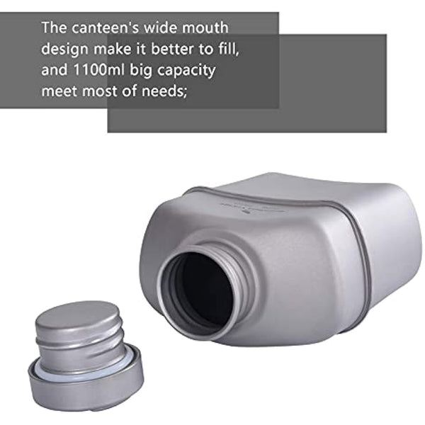 iBasingo Titanium Military Canteen Cups Set Camping Cookware Mess Kit 1100ml Large Capacity Feldflasche German Water Bottle Mug Lightweight Outdoor Backpacking Cookset with Pouch