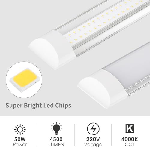 HUMIGA 5FT LED Batten Light, 50W Low Profile Wall Ceiling Surface Mounted Fitting, IP20 Slim Wide Tube Lighting for Office/Home/Shop/Workshop/Warehouse, Neutral White 4000K,2 Pack