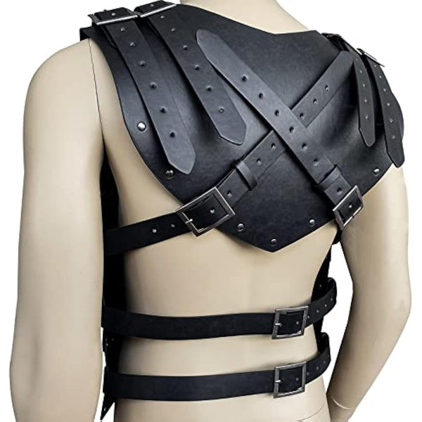 HiiFeuer Viking Faux Leather Embossed Chest Armor, Retro Medieval Knight Leather Armor for LARP/Cosplay (Black A)