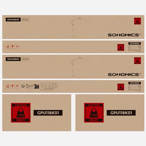 SONGMICS Cantilever Garden Parasol with Solar-Powered LED Lights, 3 m Banana Patio Umbrella with Base, Crank for Opening Closing, Sunshade with Protection UPF 50+, Beige GPU118M01