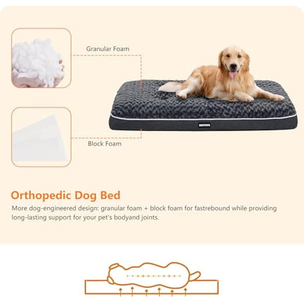 HMTOPE Orthopaedic Dog Bed, Double Deck Design, Washable Dog Cushion, Removable Dog Basket, 105 cm for Medium Dogs, Dark Grey