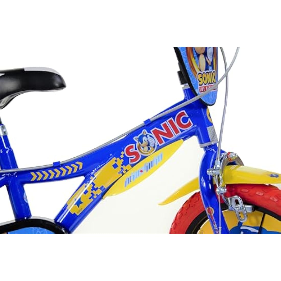 Dino Bikes, 614-SC Kids Bike Bicycle, Sonic The Hedgehog, 14 inch with training wheel with stabilisers and drinks bottle, suits child 4-7 Years, Blue, Yellow, Red