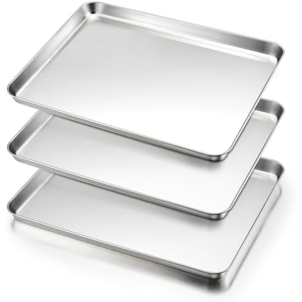 HaWare Baking Tray, Large Stainless Steel Oven Tray Set of 3-40 X 30 X 2.5 cm, Cookie Sheet Pan for Baking/Cooking/Serving, Healthy & Non Toxic, Mirror Finish & Dishwasher Safe