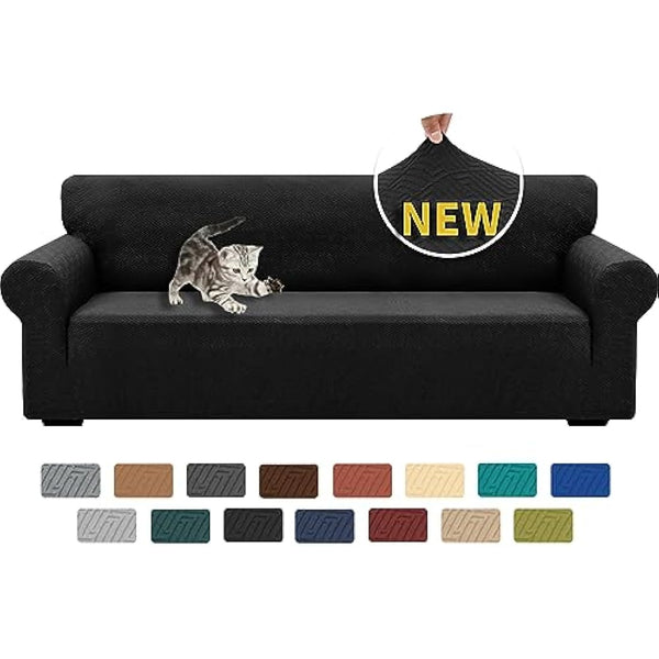 XINEAGE High Stretch Sofa Covers 4 Seater Latest Jacquard Extra Large Couch Covers for Dogs Pet 1 Piece Sofa Slipcovers Living Room Non Slip Couch Furniture Protector Washable (4 Seater, Black)