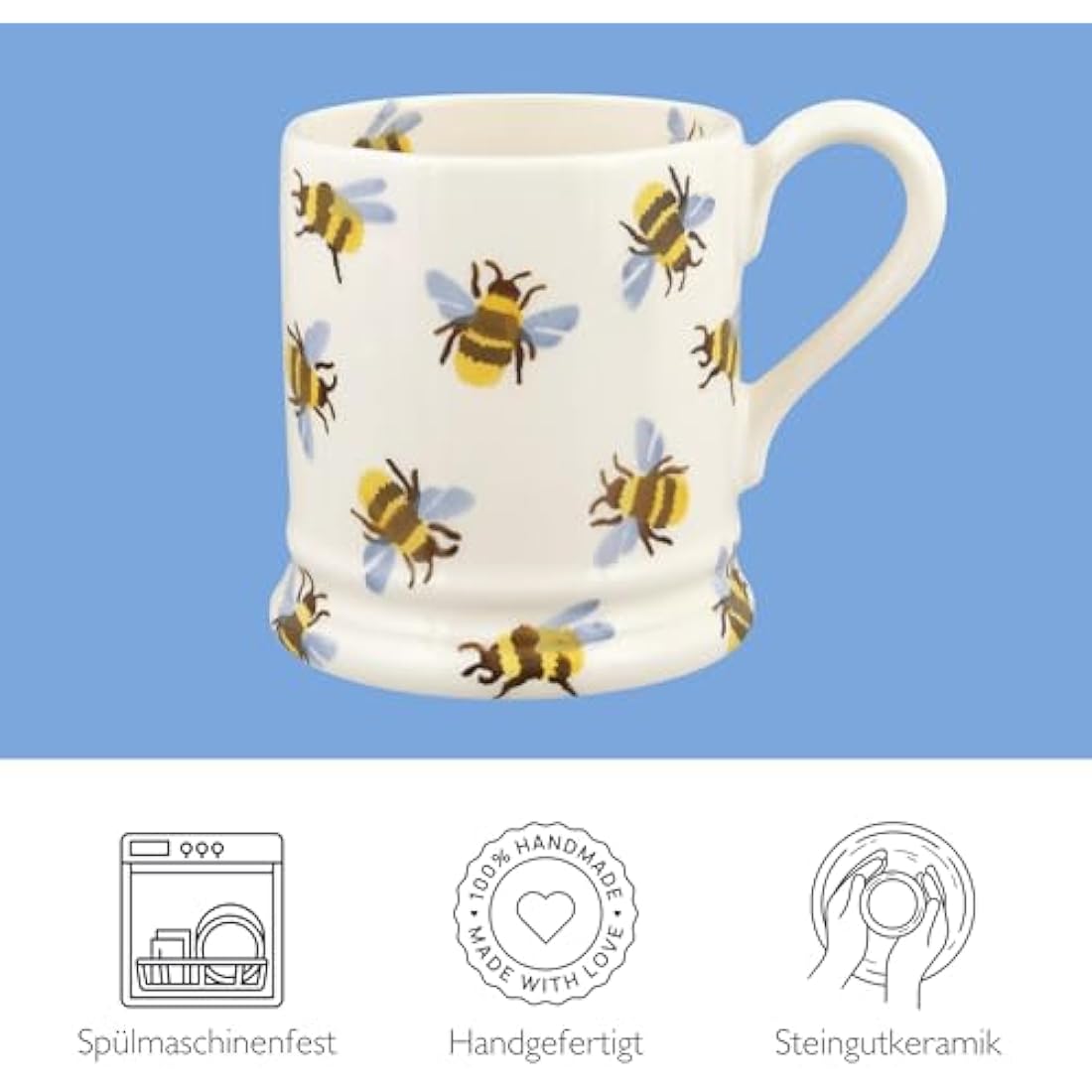 Emma Bridgewater Large Mug 1/2 Pint, Ceramic Coffee Cup Large -Cappuccino, Latte, Coffee, Tea Cup - Beautiful Mugs, Birthday Gift - Coffee Mug Bumblebee