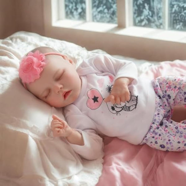 JIZHI Reborn-Baby Dolls 17 Inch Reborn Dolls Realistic Newborn Baby Dolls Soft Body Poseable Full Vinyl Body Girl Like a Lifelike Baby with Feeding Kit Gift Box for Kids